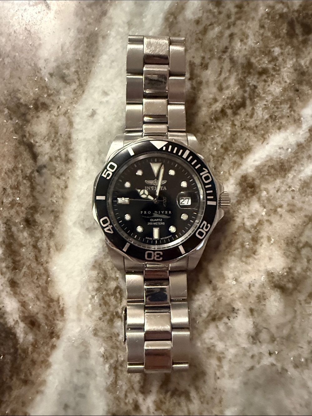 Invicta Silver Stainless Steel Watch with Black Dial